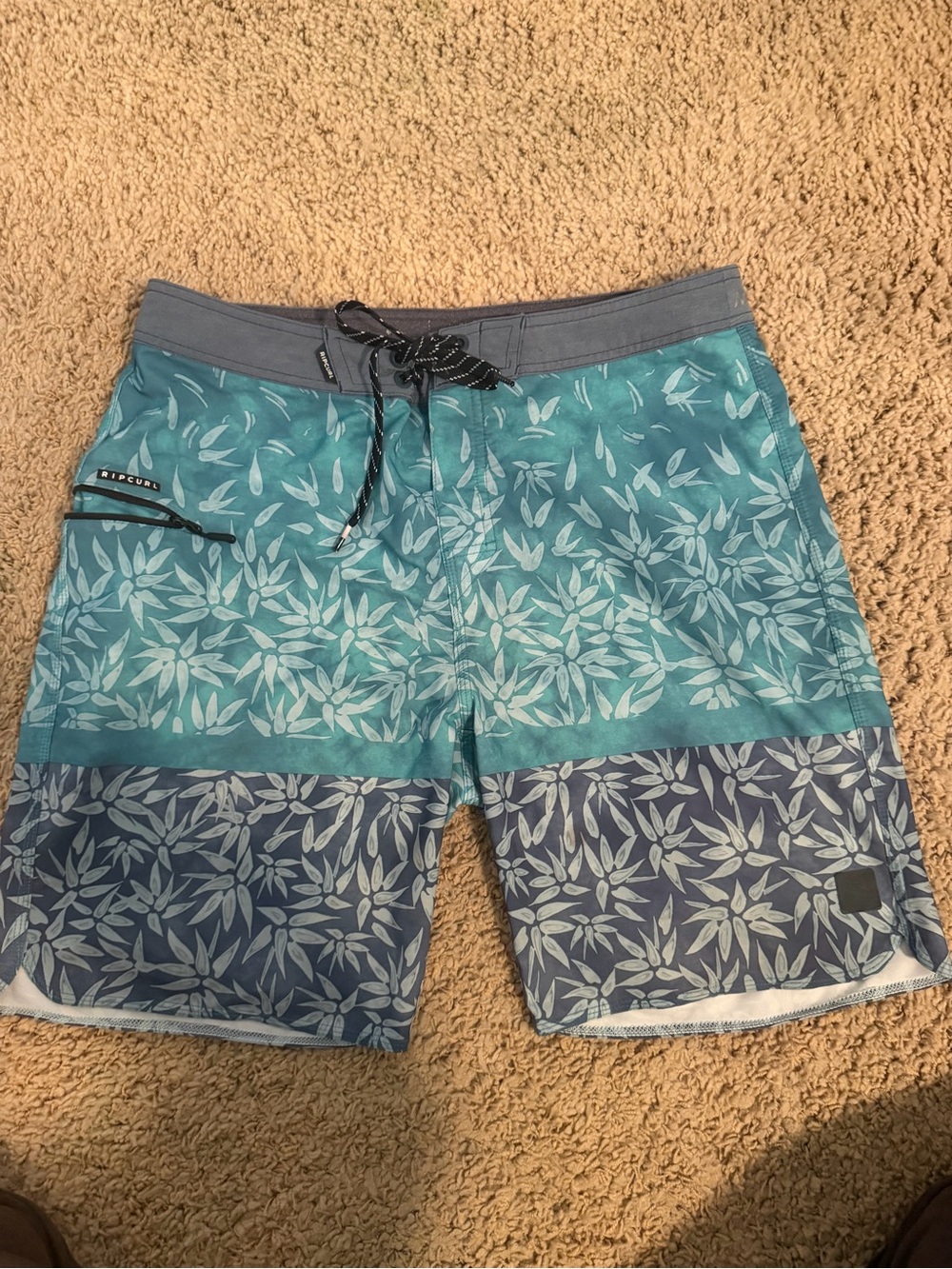 Rip Curl Teal & Navy Leaf-Print Swim Shorts